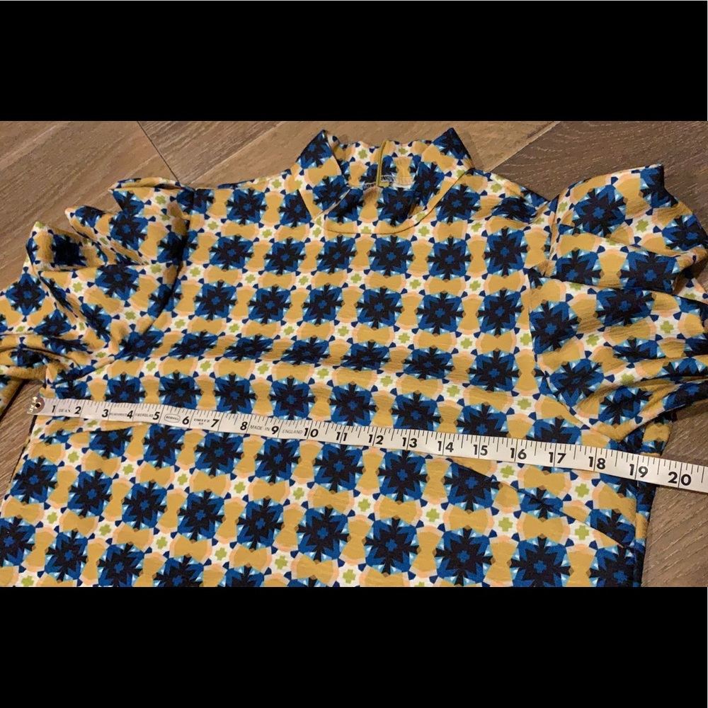 Ina Yellow and Blue High-Neck Puff Sleeve Blouse size M - Picture 11 of 15